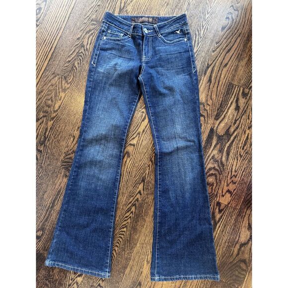 Game Denim - Game Y2K Low Rise Flare Jeans Dark Wash Embroidered Back Pockets 2000s Size 3